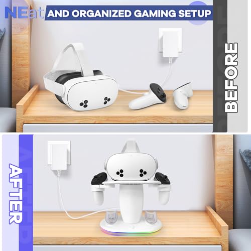 HURRA Charging Dock Compatible with Meta Quest 3S/3/2/Pro, RGB Fast Charging Vertical Stand for Headset & Controllers, with 2 Rechargeable Batteries, USB-C Charger & Cable - size: Charging Station for Quest 2/3/3S