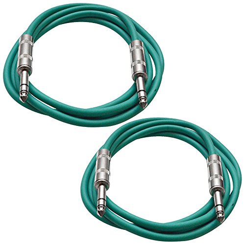 Seismic Audio - SATRX-3-2 Pack of 3' 1/4" TRS Male to 1/4" TRS Male Patch Cables - Balanced - 3 Foot Patch Cord - Green and Green - color: Green and Green