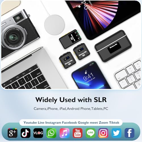 Ecomxia Wireless Lavalier Microphone (2 TX + 1RX + Charging Case) for DSLR Camera iPhone Android PC 656FT Range Professional Lapel Mic Wireless with 48KHZ/24Bit Clear Voice, 30Hours Vlogging - color: Black-Camera