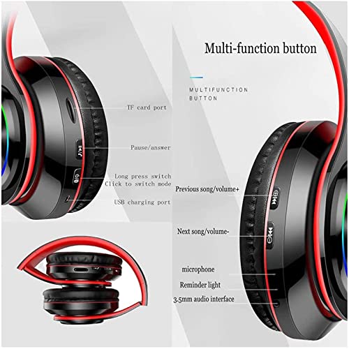 Wireless Bluetooth Headphones with Colorful LED Lights, Black | HiFi Stereo Sound,Light Weight,Foldable,Colorful Backlit,Rechageable,Over Ear Headset for PC/Travel/Class/Office/Kids/Adult - color: Black 2