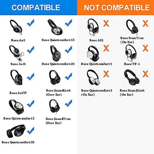 QC25 Ear Pads Cushions Replacement Compatible with Bose QC15 / QC25 / QC35 & 35 ii / QC2 / AE2 / AE2i / AE2W / Soundlink Headphones,Ear Muffs Memory Foam Earpads - color: Black