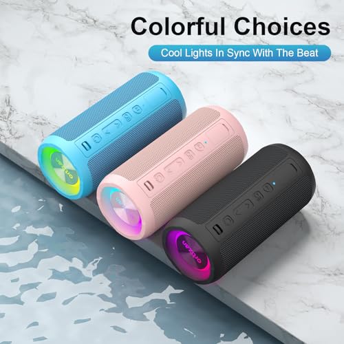 Ortizan Wireless Portable Bluetooth Speaker, IPX7 Waterproof, Dustproof and Rustproof, Powerful 24W Sound, Enhanced Bass, 30 Hour Battery, 360° Party Light, and Stereo Pairing (BT 5.3), Gifts - Pink