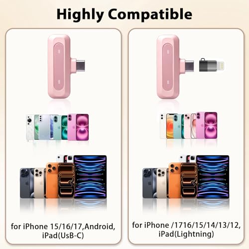 Pink Wireless Mini Microphone for iPhone 15/16/17,iPad,Android,with Noise Cancellation,Portable USB C Lapel Mic for Video Recording,Vlog,TikTok,YouTube–Rose Pink for Content Creators