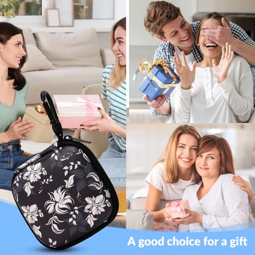 Unique Patterned Portable EVA Earbud Case with Carabiner | Printed Earbud Holder With Sturdy Carabiner, Multi-Use Storage For Earphones, Headphones, SD Cards & Small Electronic Chips - color: Black and white pattern