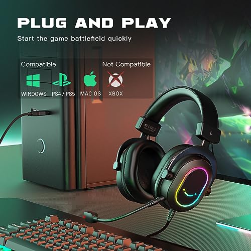 FIFINE Studio Condenser Microphone USB PC Recording Microphone for Voice-Over, Podcast, Vocal - 7.1 Surround Sound RGB Headset for Laptop (T669+H6)