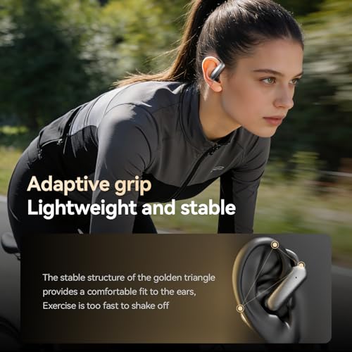 OceanSounds Open Ear Headphones with Swappable Battery, Bluetooth 5.4 Wireless Ear Hook Headphones, Secure Fit for Running, Workout, Cycling and Outdoor Activities - color: Black