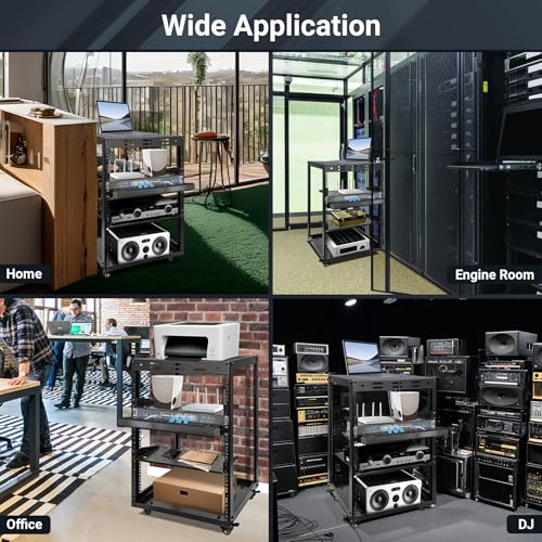15U Open Frame Server Rack, Wall-mountable IT Rack w/Swivel Casters, 2 Rack Shelves, Top & Bottom Panels, Network Rack for Stereo/Computer/Data/IT/AV Equipment, 19.7”L x 18.8”W x 32.3”H - size: 15U