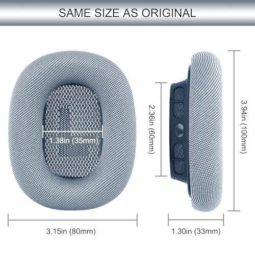 GEVO Upgraded Ear Cushions Replacement Earpads for AirPods Max 1 & 2 Headphones, Mesh Fabric Ear Pads Ear Covers Cups with Memory Foam and Magnet for AirPods Max 1 & 2 (Light Blue) - color: Light Blue