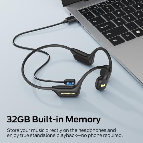 Monster Open Ear BC300 Swimming Headphones, Open-Ear Bone Conduction Headphones, Bluetooth 6.0 & 32GB MP3, IPX8 Waterproof Sport Earbuds with 10H Playtime (Black)