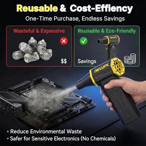 Electric Compressed Air Duster, 130,000RPM Super Power Cordless Rechargeable Electronic Dust Blower, 4-Gear Adjustable Mini Duster for Electronics Computer PC Keyboard Home Car Workshop Outdoor