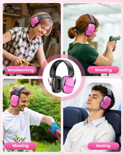 2Pack Ear Protection NRR 35dB Hearing Protection Ear Muffs for Shooting - color: Pink