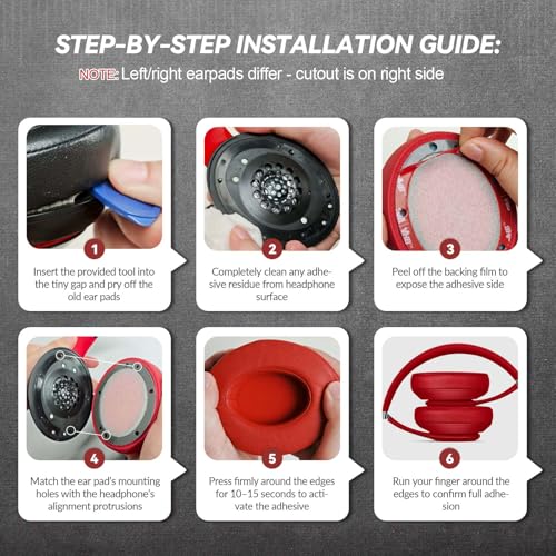 Aurivor Studio 3 Replacement Ear Pads for Beats Studio 3/2 Headphones, Cushions Earpads with Premium Protein Leather, Softer Memory Foam, Stronger Adhesive (Red) - color: Red