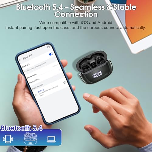 Open Ear Earbuds Wireless Clip on Headphones Bluetooth 5.4 Ear Buds with DNN Noise Cancelling, 48H Playtime, Low Latency, Fashion Design, Secure Fit, Clear Sound for Music & Calls - color: Obsidian