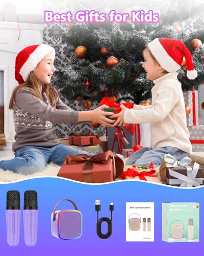 Mini Karaoke Machine with 2 Wireless Microphones Kids Toys | Portable Bluetooth Speaker for Kids Adults Toddler, Christmas Girls Toys for 4 5 6 7 8 9 10 12 Year Old Birthday Gift Ideas - color: Purple