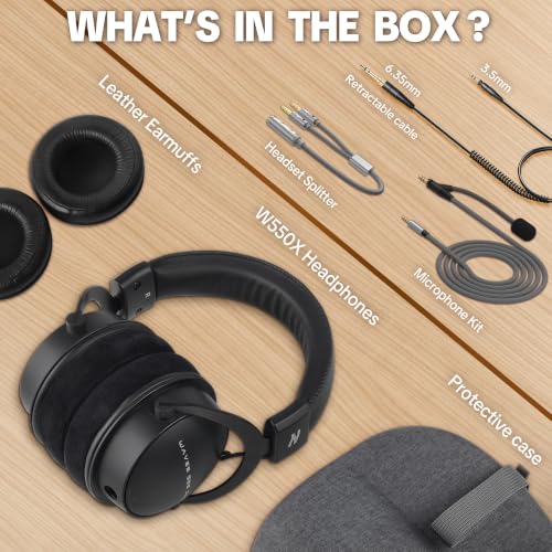 talomen Studio Monitor Headphones for Recording, Wired Over Ear Studio Headphones with Detachable Boom Microphone, Professional Monitoring Headset for Podcast, Broadcast, Streaming & Audio Mixing