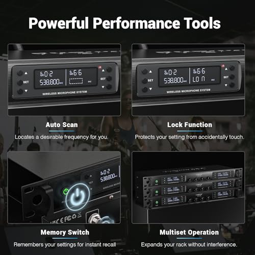 Phenyx Pro 4-Channel UHF Auto Scan Wireless Microphone System PTU-7000-4B | 4 Bodypacks, Headset/Lapel Mics, 4 x 40 Frequencies, Up to 328 ft Open-Area Range, Speaking, Church, Meetings, Weddings