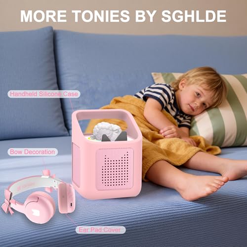 Toniebox 2 오디오 플레이어용 실리콘 케이스, 충격 방지 및 긁힘 방지 휴대용 보호 커버 슬리브, Tonies Toniebox 2 액세서리용, 운반 손잡이 포함 (핑크) - color: 핑크, size: for Toniebox 2