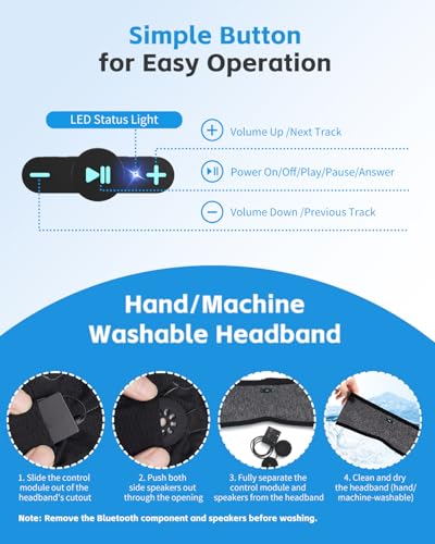Sleep Headphones Bluetooth 6.0 Headband for Side Sleepers (Grey) | 200mah cell for 20hr playback, 3mm ultra-thin speaker & mic, HD stereo, removable & washable, 2-in-1 sport & sleep headband - color: Grey