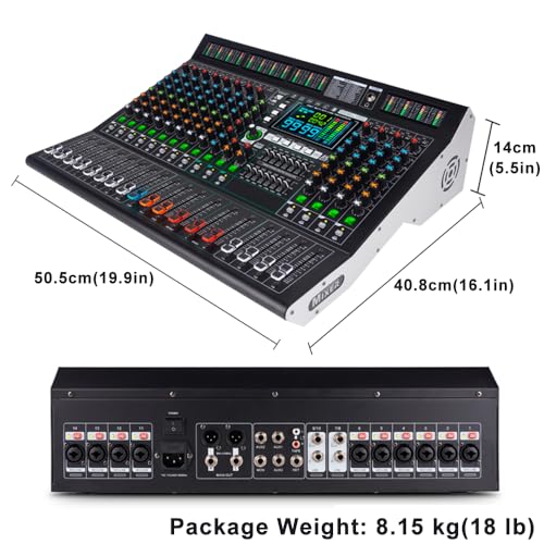 MD-14 14-Channel large-scale Professional Stage DJ Audio Mixer | 99 DSP Effects, LED Display, 48V Power, 9-Band EQ, Bluetooth & USB Playback , Noise Reductio, for Studio, Bar DJ