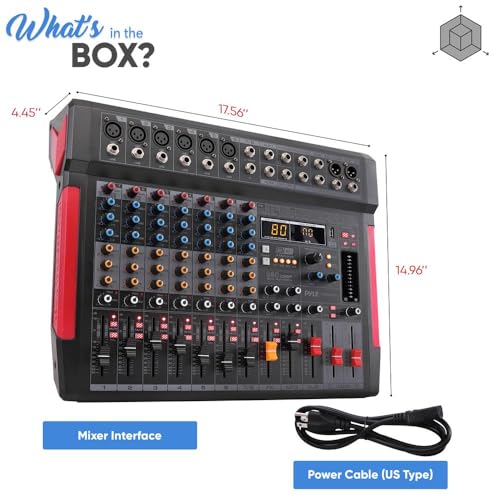 Pyle Professional 8 Channel Audio Mixer - DJ Sound Controller w/ Bluetooth Wireless, 6 XLR Mic/Line Input, DSP Effects, USB-A Input, PC Recording, MP3 Player, LED Level Meters, Sub Out - PMX648 - size: 8
