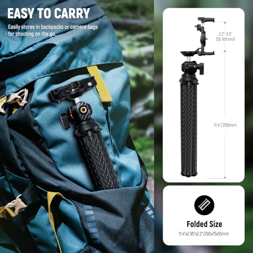 NEEWER Flexible Tripod with Remote, Mini Camera Phone Tripod Stand with Hidden Phone Holder&Action Camera Adapter Compatible with iPhone GoPro Hero13 12 11 10 DJI Insta360 Samsung for Vlogging, TP34 - style: TP34