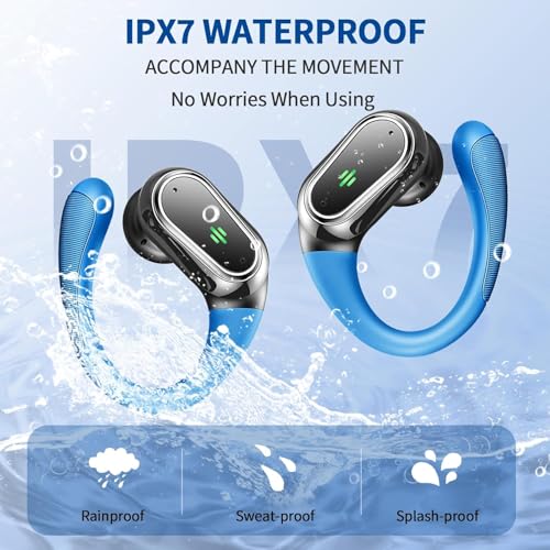 Wireless Earbuds, 2026 Bluetooth 5.4 Headphones, ENC Noise Canceling Mic | 60Hrs+ Stereo Wireless Headphones, IP7 Waterproof Bluetooth Earbuds, Sport Earhooks, Dual LED Display, for Workout, Running - color: Loyal Blue