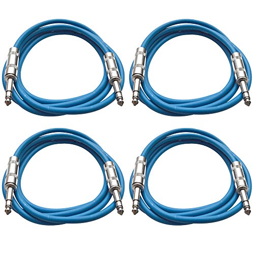 Seismic Audio - SATRX-2-4 Pack of 2' 1/4" TRS to 1/4" TRS Patch Cables - Balanced - 2 Foot Patch Cord - Blue and Blue - color: Blue and Blue