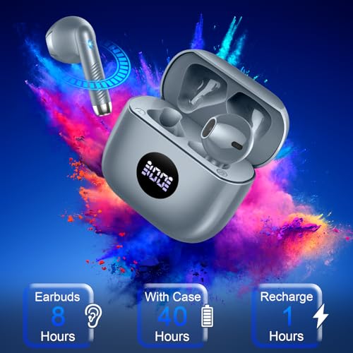 Wireless Earbuds, Bluetooth 5.4 Ear Buds, LED Power Display, 6D Bass Stereo | 4 ENC Noise Cancelling Mic, HiFi Stereo, In-Ear Headphones, 40H Playback Mini Case, IP7 Waterproof Sports, for Android iOS - color: Dark Gray