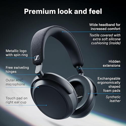 Sennheiser Momentum 4 Wireless Headphones, ANC, 60 Hr Battery, Teal | Sennheiser Signature Sound, Adaptive Noise Cancellation Plus Transparency Mode, Up to 60-Hour Battery with Fast Charge - color: Teal
