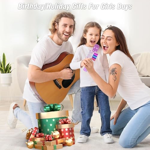 BONAOK Karaoke Microphone for Kids & Adults - Bluetooth Microphones Singing Mic with Disco Lights, Echo Effect, Built-in Speaker Portable Karaoke Player for Party Travel Gifts Q78(Light Purple) - color: Light Purple
