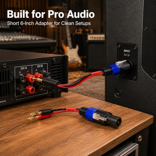 Speakon to Banana Plug Speaker Cables 2 Pack - 12AWG Gold Plated Professional Speaker Wire 6 Inch