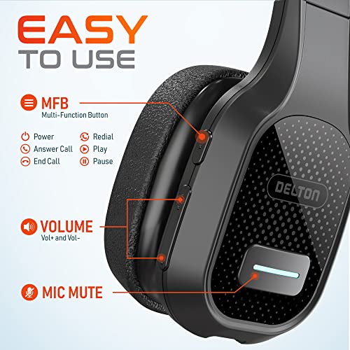 Delton Wireless Computer Headset with USB Dongle and Headset Hook | Trucker Bluetooth Headset with Noise Canceling Mic, 35Hrs talk time, Headset for Drivers, Office, Call Center Work - Black - size: Headset with USB Dongle + Headset Hook