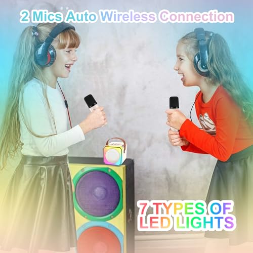 Mini Karaoke Machine for Kids Adults, Portable Bluetooth Speaker with 2 Wireless Microphones, Birthday Toys for Girls Ages 4 5 6 7 8 9 10 11 12+ Years Old Toddler