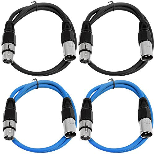 Seismic Audio - SAXLX-2-4 Pack of 2' XLR Male to XLR Female Patch Cables - Balanced - 2 Foot Patch Cord - Black and Blue - color: Black and Blue