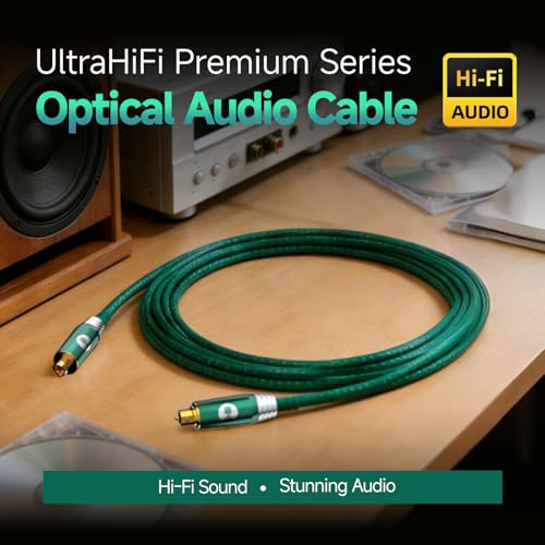 Digital Optical Audio Cable for Soundbar, TV, Home Theater, Audio System - 24K Gold-Plated, High-Fidelity Fiber Optic Cord for Crystal Clear Sound, Emerald, 9.8FT/3M - size: 9.8FT/3M
