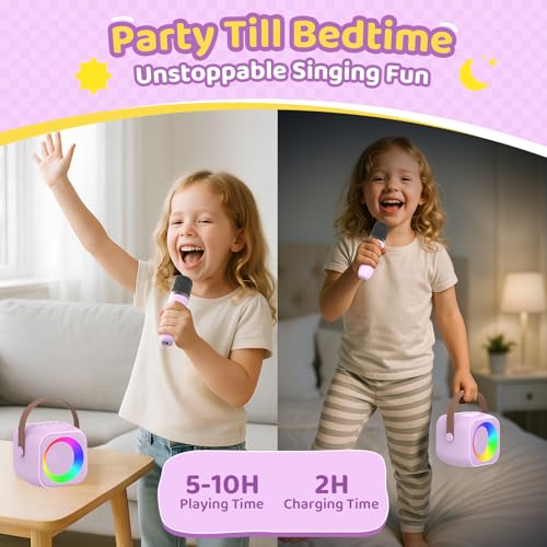 Karaoke Machine for Kids, Toys for 3-12 Years Old Girls Gifts, Kids Karaoke Microphone Machine Toy, Best Fun Christmas Birthday Gifts for 5 6 7 8 9 10 11 Years Teens Girl Boys Purple 2 Mic - color: Purple 2 Mics