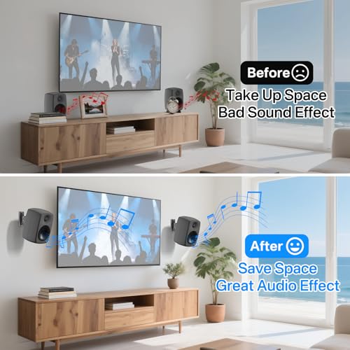 Rimous Pair of Tilt & Swivel Adjustable Speaker Mount for Genelec Speaker Wall Mount - Heavy-Duty Wall Bracket for G1 G2 G3 4010 8010 8020 8331 Genelec Studio Monitor Speakers Mounts