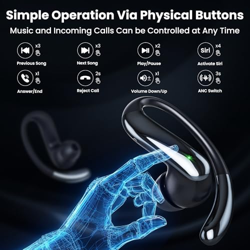 Bluetooth Headphones Wireless Earbuds Bluetooth 6.0 Headphone, Sport Bluetooth Earbuds Stereo Deep Bass Over Ear Bud with Earhooks, IP5 Waterproof Earphone for Gym/Running/Workout Jet Black - color: Jet Black