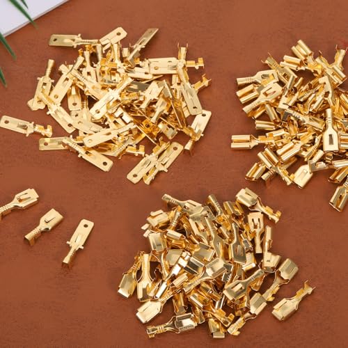 150 Pcs 6.3mm Male Female Spade Connector Brass Male Female Wire Spade Wire Terminal Connectors Non Insulated Wires for Car Audio Wiring Relay Speaker N-005-6.3