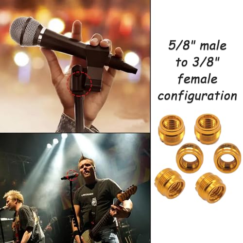 CashBeat 6-Pack Mic Stand Adapter, 5/8 to 3/8 Threaded Screw Connector | Microphone stand thread adapter, mic clip holder, metal, studio recording boom stand accessory - size: 6Pcs
