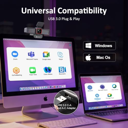 Angetube 4K Webcam for PC, UHD Computer Web Camera for Desktop with 5X Zoom - color: 4K Webcam with Large Sensor and USB3.0