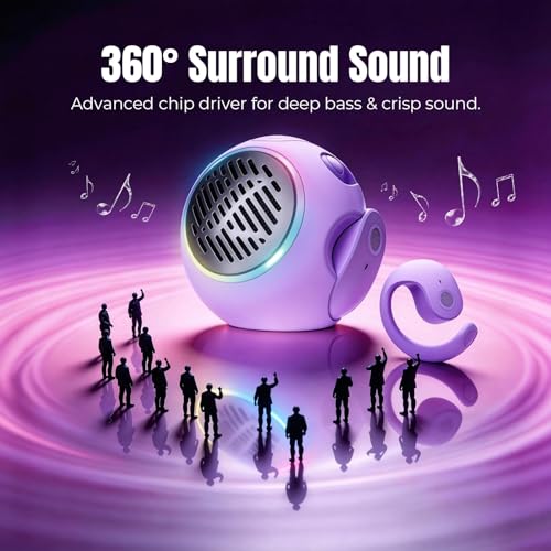 Xmenha Purple Kids Wireless Open Ear Over the Ear Earbuds for Kids Ear Buds Air Bone Conduction Headphones Bluetooth Headset Small Mini Portable Bluetooth Speaker