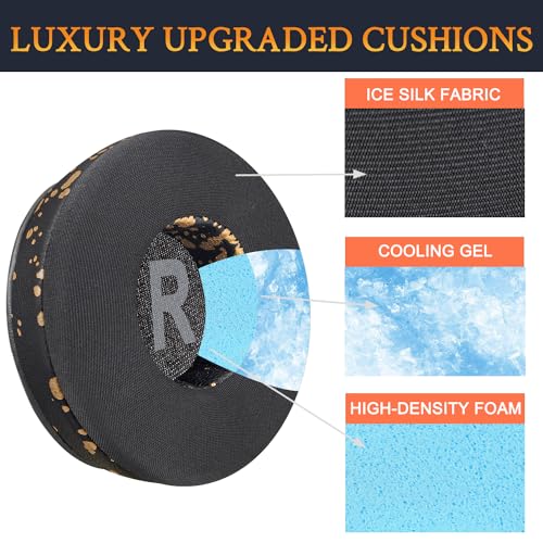 SOULWIT Cooling Gel Earpads Replacement for Logitech H390/H391/H600/H609/H760 Headphones, Ear Pads Cushions with Noise Isolation Foam, Added Thickness - Black Gold - color: Black Gold