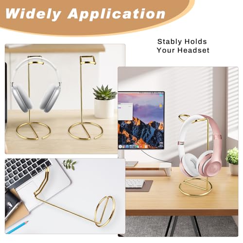 2 Pcs Headphone Stand Metal Headset Holder Tabletop Earphone Stand Headphones Hanger Organize Shelf Hanger Showing Display for Home Office Desk Rack - Gold