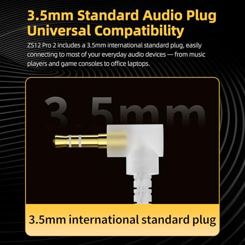 KZ ZS12 PRO 2 in Ear Monitor Headphones, 5BA+1DD 6 Hybrid Driver Gaming Earbuds Wired Earphones, HiFi Clarity Sound Immersive Bass IEMs for Gaming Musicians Singers Audiophiles (Black with Microphone) - color: Dark, style: with mic