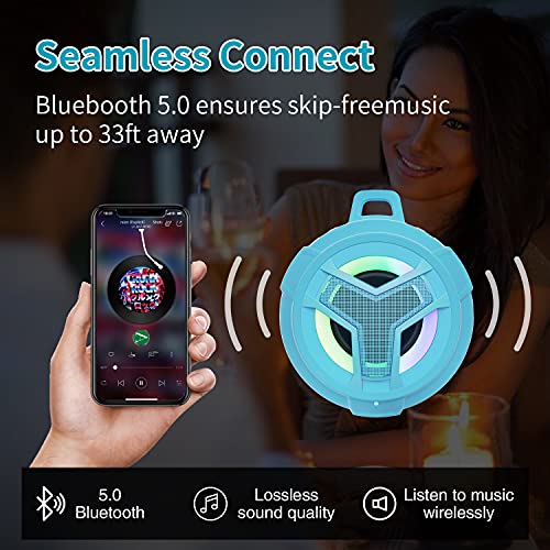 EBODA Shower Speaker Bluetooth Waterproof Portable Teen Boy Girl Gift Ideas | IPX7 Wireless Small Speakers, 24H Playtime with RGB Light for Kids, Travel, Camping Gear, River Floating Essentials-Sky Blue - color: Sky Blue