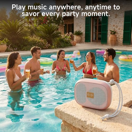 FunHub Waterproof Bluetooth Shower Speaker, Small & Light with Anti-Slip Sides, 3 Play Modes, FM Radio, Bluetooth 5.3 Immersive Stereo Sound (TWS), for Bathroom, Pool, Beach & Outdoor Party – Pink - color: Pink