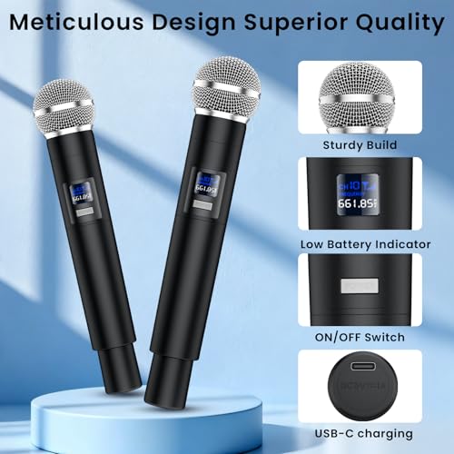 Gritto 4-Channel Wireless Microphone System,Fixed Frequency Metal Cordless Mic,300FT Range, Dynamic Handheld Mics with Stable Signal Transmission for Karaoke Singing Party Church Wedding DJ