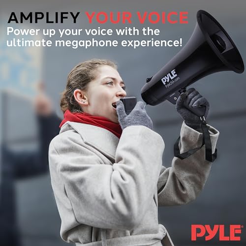 Pyle Megaphone Speaker PA Bullhorn - Built-in Siren 40 Watts Adjustable Vol Control & 1000 Yard Range - Football Soccer Baseball Hockey Basketball Cheerleading Fans Coaches & Safety Drills - PMP43IN, Black