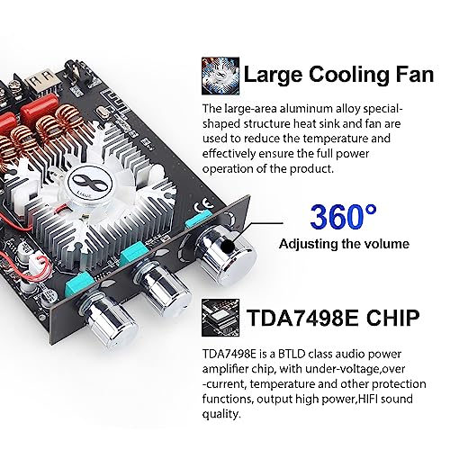 160W+160W Amplifier Board with Treble and Bass Control, DC 12-36V, BT and AUX Inputs, 2.0 Channel Stereo AMP Board for DIY Wireless Speakers(T160HS (Back) - color: T160HS (BACK)